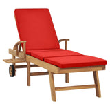 Sun Lounger with Cushion Solid Teak Wood Red - Side View
