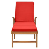 Sun Lounger with Cushion Solid Teak Wood Red - Top-Down View