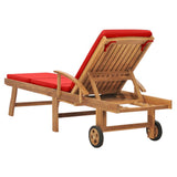 Sun Lounger with Cushion Solid Teak Wood Red - 45-Degree Angle