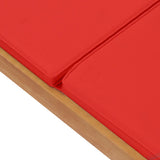Sun Lounger with Cushion Solid Teak Wood Red - Low Angle