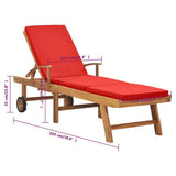 Sun Lounger with Cushion Solid Teak Wood Red - Extra Image