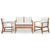 4 Piece Garden Lounge Set with Cushions Solid Acacia Wood - Front View