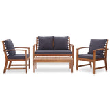 4 Piece Garden Lounge Set with Cushions Solid Acacia Wood - Front View