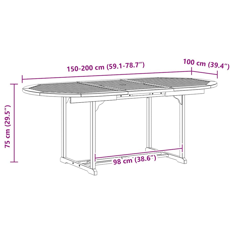 Garden Table Grey 200x100x75 cm Solid Acacia Wood