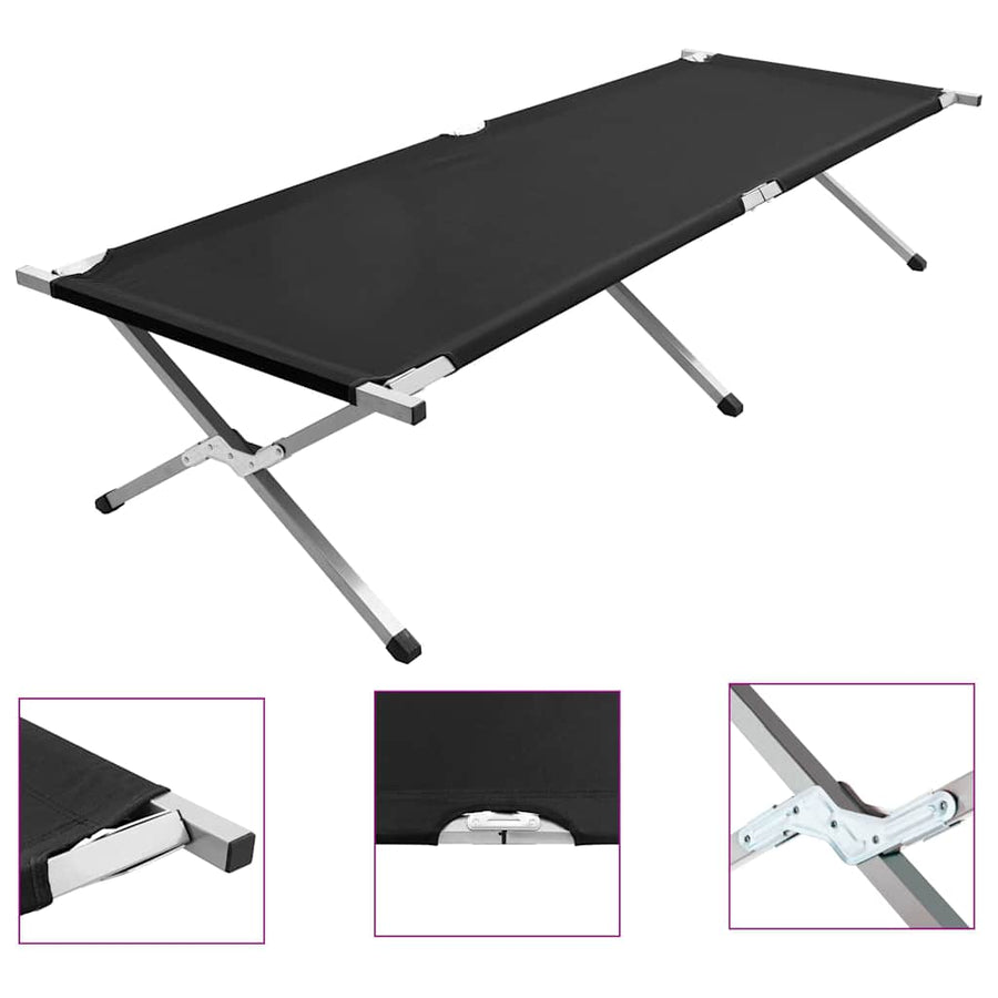 Camping Bed 210x80x48 cm XXL Black