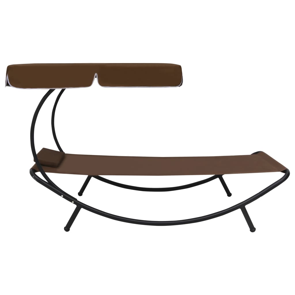 Outdoor Lounge Bed with Canopy & Pillow Brown