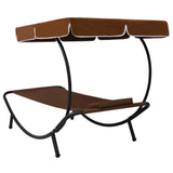 Outdoor Lounge Bed with Canopy & Pillow Brown - Side View