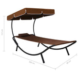 Outdoor Lounge Bed with Canopy & Pillow Brown