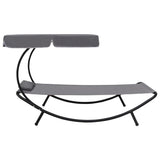 Outdoor Lounge Bed with Canopy & Pillow Grey - Front View