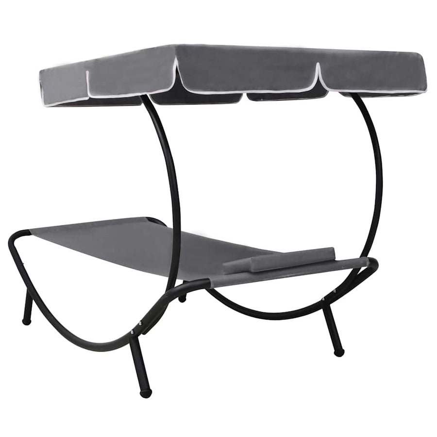 Outdoor Lounge Bed with Canopy & Pillow Grey