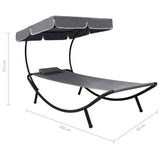 Outdoor Lounge Bed with Canopy & Pillow Grey - Close-Up Angle