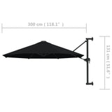 Wall-Mounted Garden Parasol with Metal Pole 300 cm Black - Low Angle