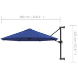 Wall-Mounted Garden Parasol with Metal Pole 300 cm Blue - Low Angle
