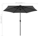 Garden Parasol with LED Lights&Aluminium Pole 270 cm Anthracite - Close-Up Angle