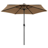 Garden Parasol with LED Lights&Aluminium Pole 270 cm Taupe - Front View
