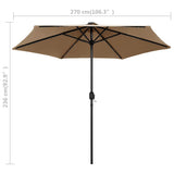 Garden Parasol with LED Lights&Aluminium Pole 270 cm Taupe - Close-Up Angle