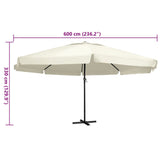 Garden Parasol with Aluminium Pole 600 cm Sand White - 45-Degree Angle