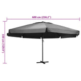 Garden Parasol with Aluminium Pole 600 cm Anthracite - Rear View