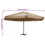 Garden Parasol with Aluminium Pole 600 cm Taupe - Rear View