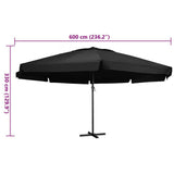 Garden Parasol with Aluminium Pole 600 cm Black - Rear View