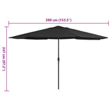 Garden Parasol with Metal Pole 390 cm Black - Close-Up Angle