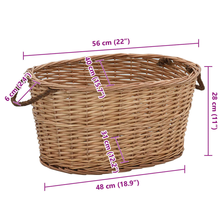 Firewood Basket with Carrying Handles 56x40x28cm Natural Willow