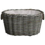 Firewood Basket with Carrying Handles 59x42x28 cm Grey Willow - Front View