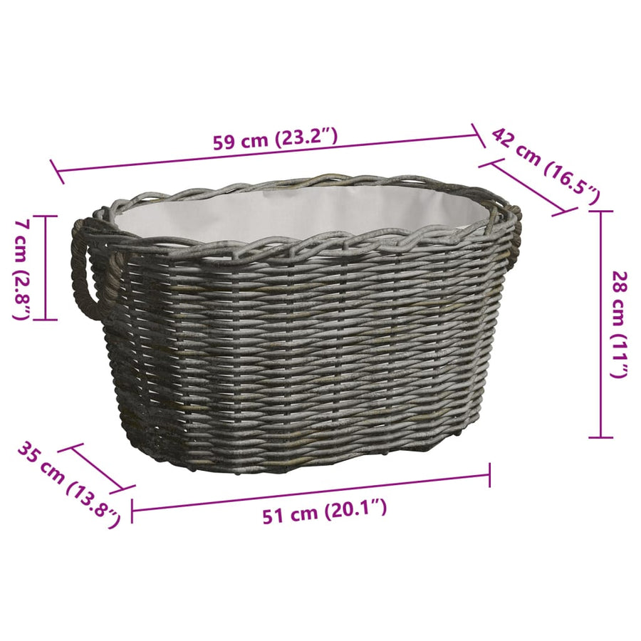 Firewood Basket with Carrying Handles 59x42x28 cm Grey Willow
