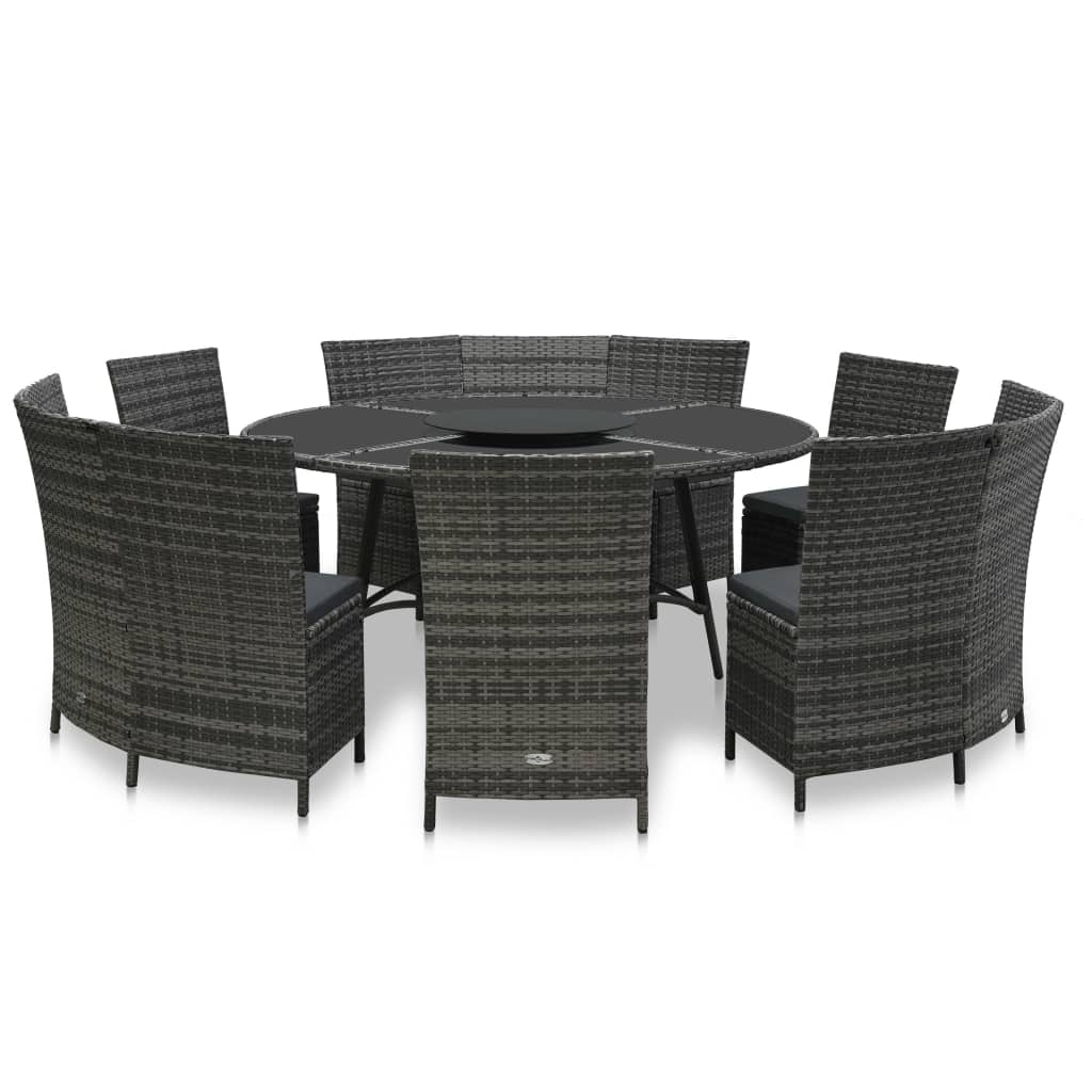 7 Piece Outdoor Dining Set with Cushions Poly Rattan Grey