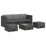 4 Piece Garden Lounge Set with Cushions Poly Rattan Grey - Front View