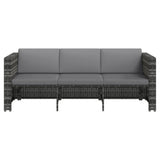 4 Piece Garden Lounge Set with Cushions Poly Rattan Grey - Rear View