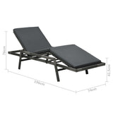 Sun Lounger with Cushion Poly Rattan Grey - Low Angle
