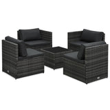 5 Piece Garden Lounge Set with Cushions Poly Rattan Grey - Front View