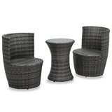 3 Piece Bistro Set with Cushions Poly Rattan Grey - Front View