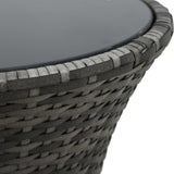 3 Piece Bistro Set with Cushions Poly Rattan Grey - 45-Degree Angle
