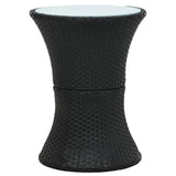 Garden Side Table Drum Shape Black Poly Rattan - Front View