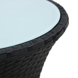 Garden Side Table Drum Shape Black Poly Rattan - Side View