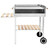 XXL Trolley Charcoal BBQ Grill Stainless Steel with 2 Shelves - Front View