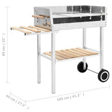 XXL Trolley Charcoal BBQ Grill Stainless Steel with 2 Shelves - Rear View