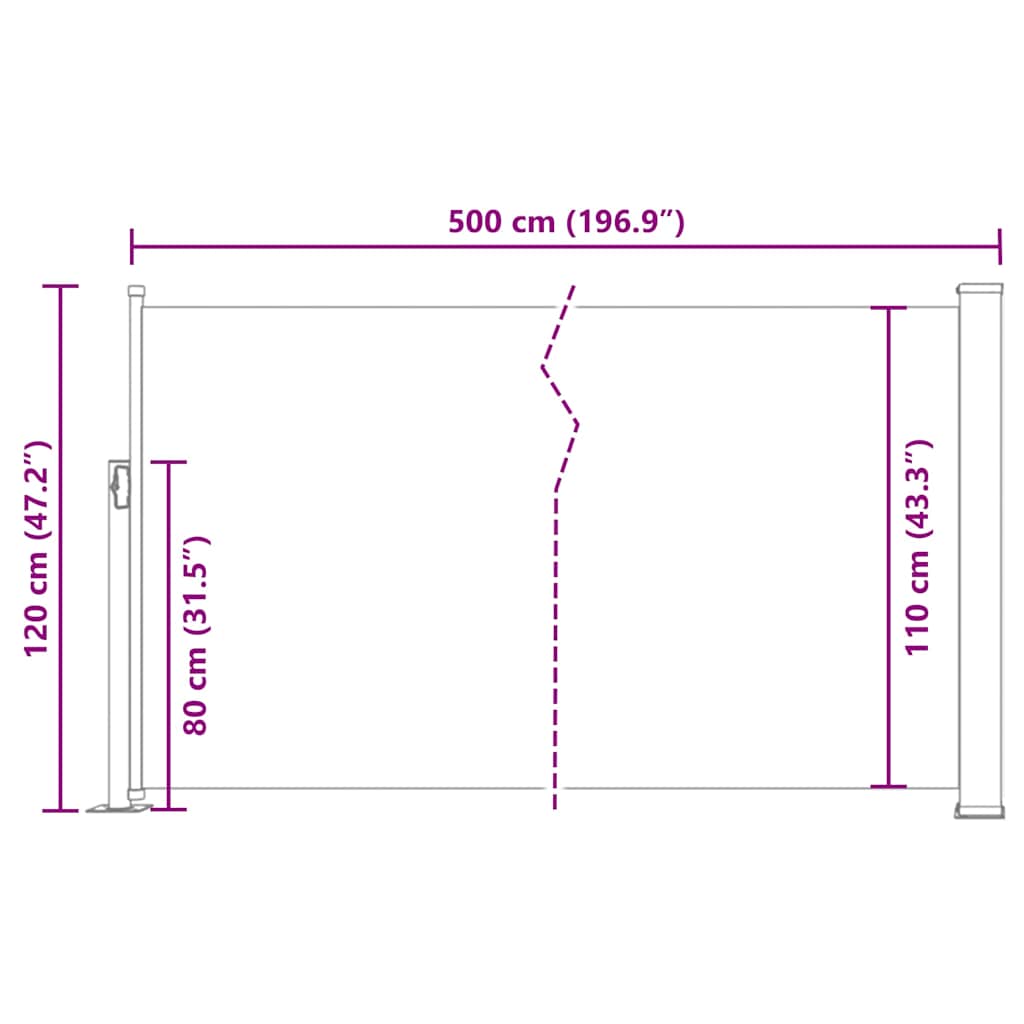 Patio Retractable Side Awning 120x500 cm Grey