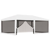 Party Tent with 4 Mesh Sidewalls 4x6 m White - Front View
