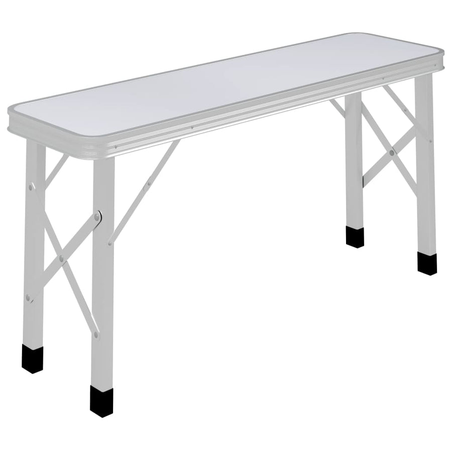 Folding Camping Table with 2 Benches Aluminium White