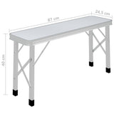 Folding Camping Table with 2 Benches Aluminium White - Low Angle