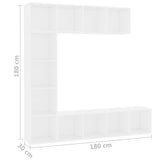 3 Piece Book/TV Cabinet Set White 180x30x180 cm - Rear View