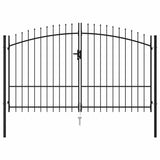 Fence Gate Double Door with Spike Top Steel 3x1.75 m Black - Front View