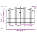 Fence Gate Double Door with Spike Top Steel 3x1.75 m Black - Rear View