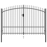 Fence Gate Double Door with Spike Top Steel 3x2 m Black - Front View