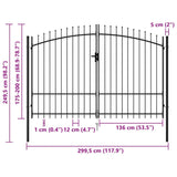 Fence Gate Double Door with Spike Top Steel 3x2 m Black - Rear View