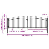 Double Door Fence Gate with Spear Top 400x175 cm - Rear View