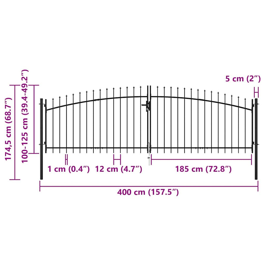 Double Door Fence Gate Woerden with Spear Top 400x174.5 cm
